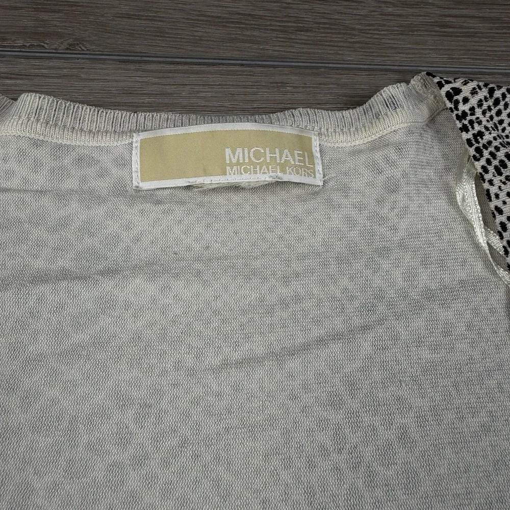 Michael Kors Women's V Neck Silk Blend Snake Skin Print Top Black Grey Large